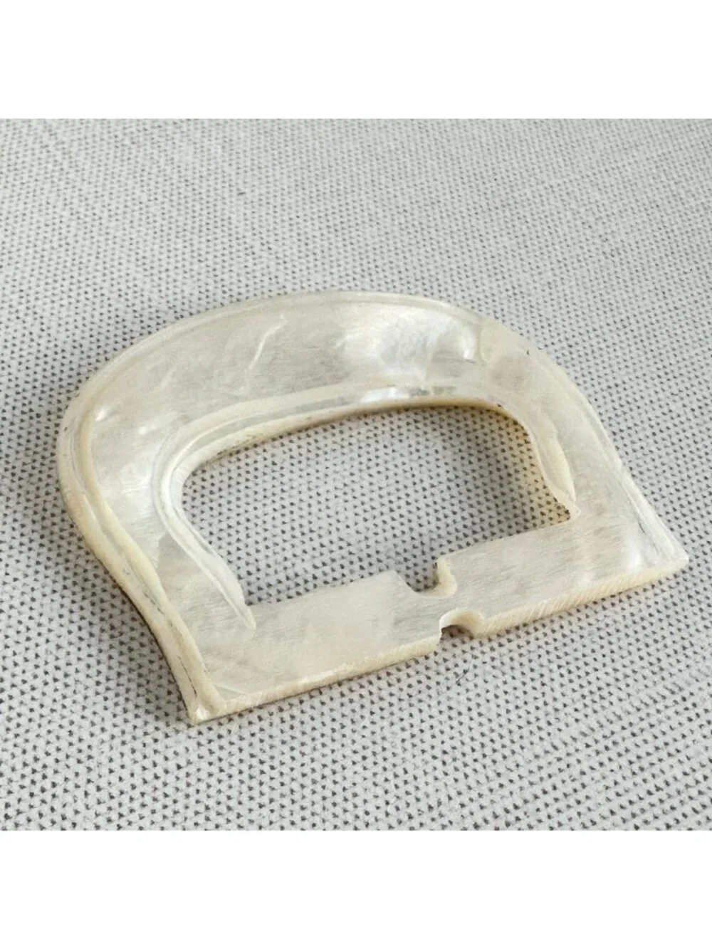 Vintage Carved Mother of Pearl Belt Buckle Stepped Border Natural Shell